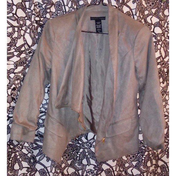 Dark tan khaki faux suede crop moto jacket - Picture 5 of 6